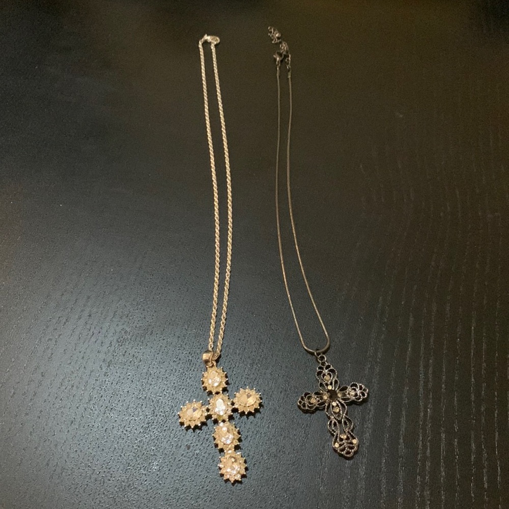 Silver and Black Cross Rhinestone Necklaces